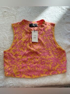 Cider Pink & Yellow Floral Knit Cropped Tank